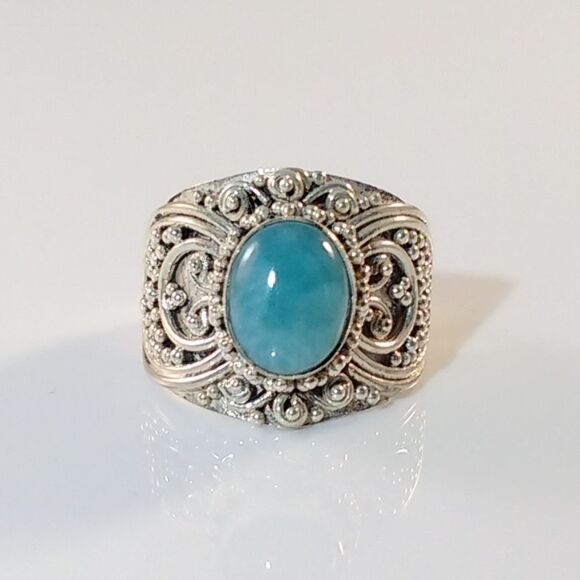 Bali Larimar Ring Sterling Silver Size 7 - Picture 6 of 8
